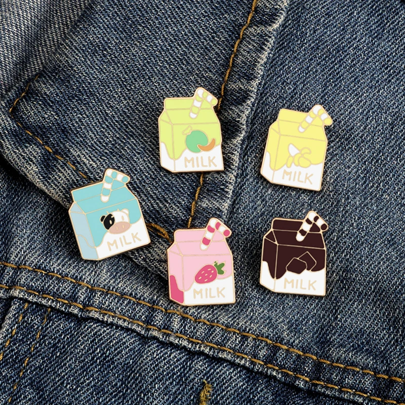 Милые Броши в виде молочной коробки эмалированные булавки с клубникой бананом