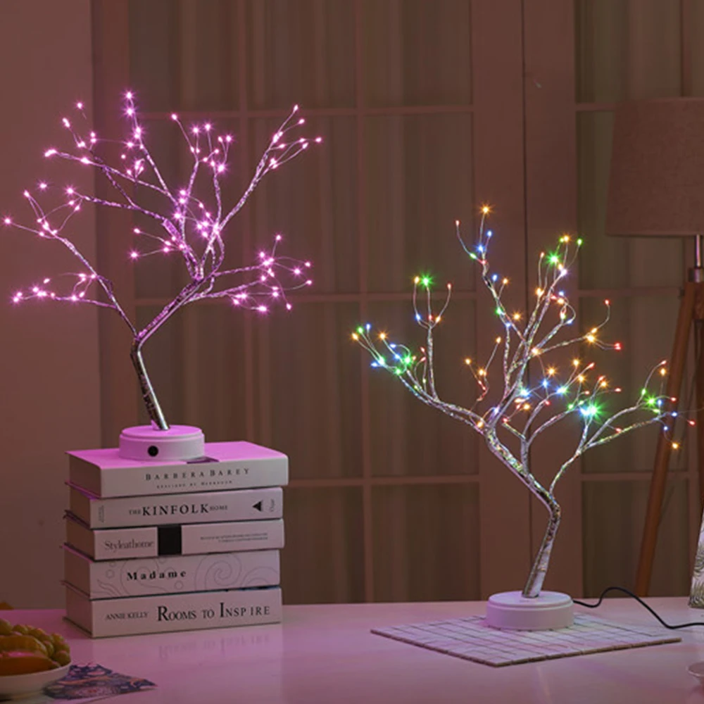 USB Powered Greeting Tree Light Touch Bedside Table Lamp Copper Wire String Lights 108 LED For Home Holiday Christmas Decor | Лампы и