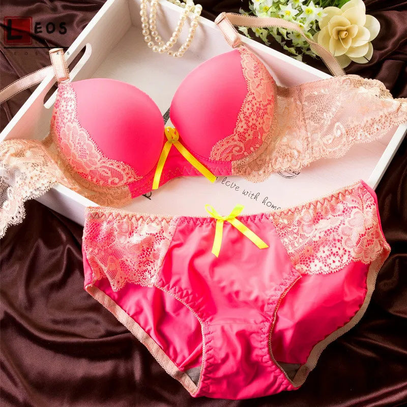 

Sexy Lace Bra Set Small Cup Teens Girls Underwear Suits Gather Underwire Bras Triangle Briefs 2pcs Bow Student Lingerie Sets