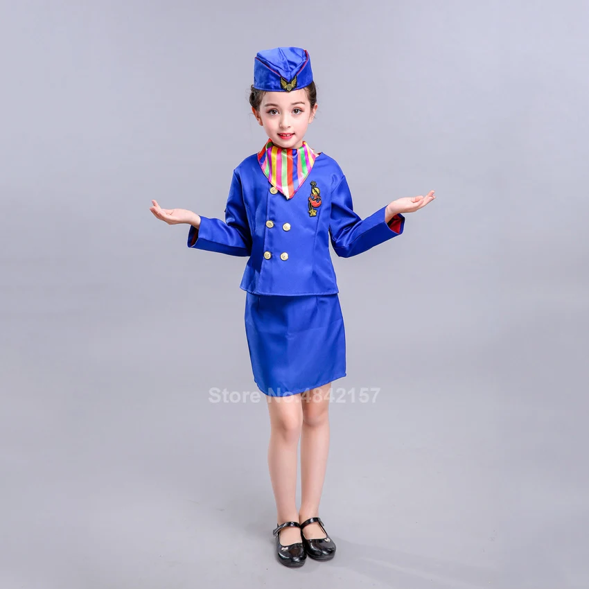 Детские карнавальные костюмы для девочек бортовой стюардесс самолет униформа