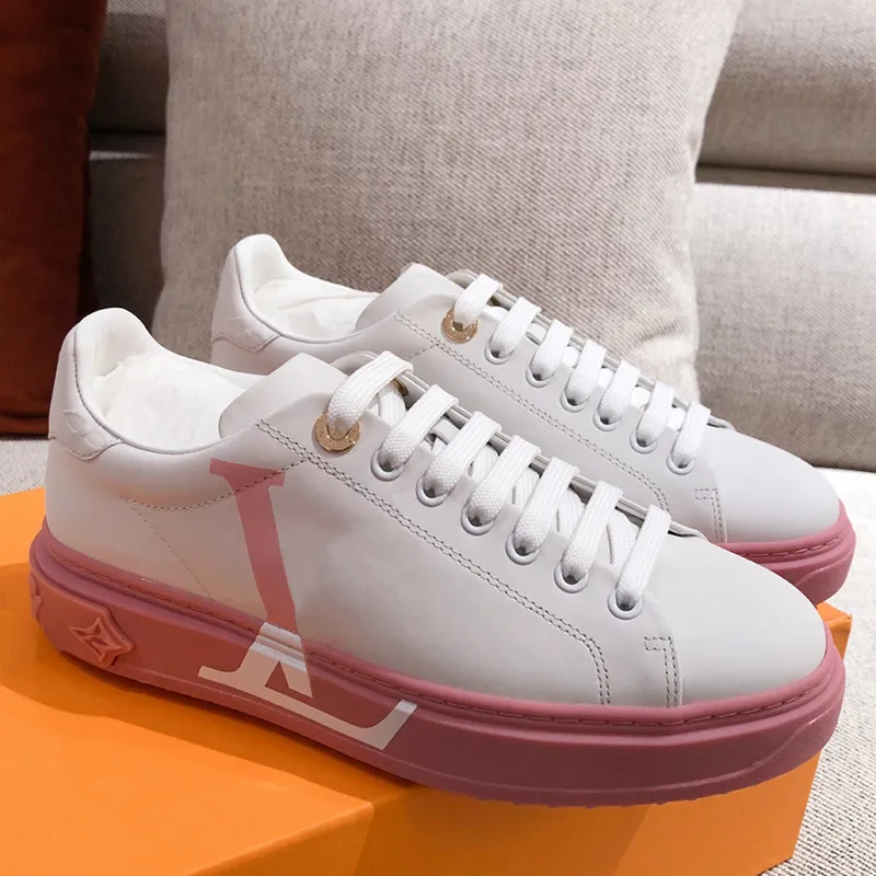 

PU Leather Pink Bottom Thick Sole Sneakers Lace Up Fashion Prints Women Shoes Round Toe Casual Female Daily Footwear