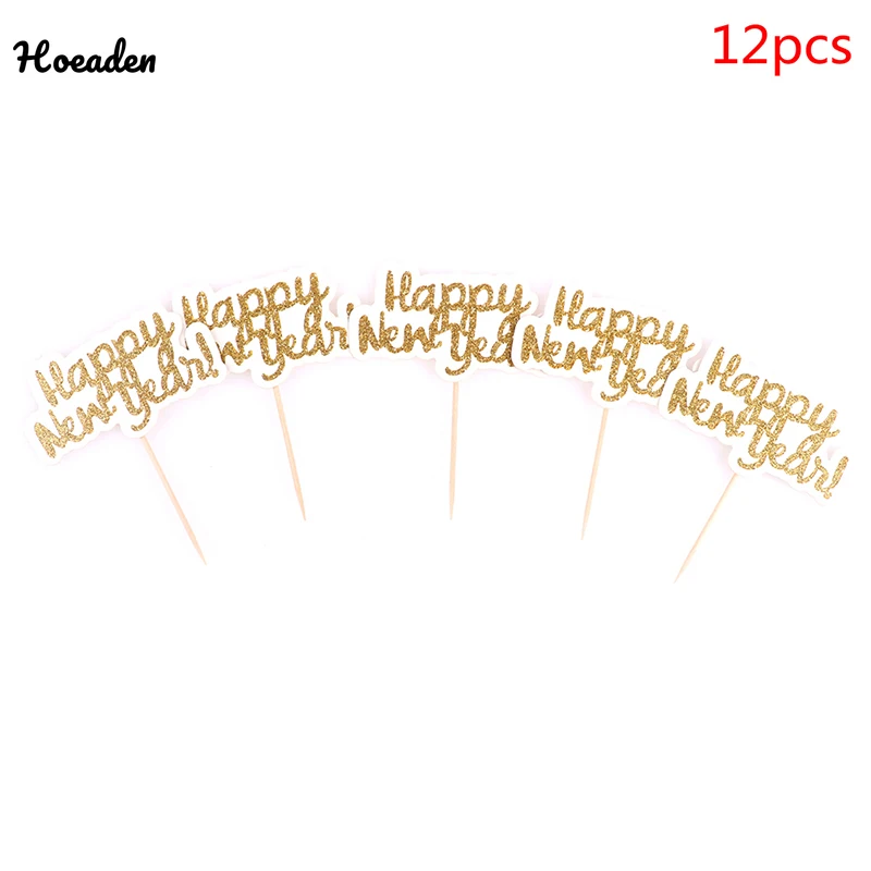 

12pcs/set Happy New Year Cake Topper Home New Year Party Dessert Cake Decoration cake decorating tools