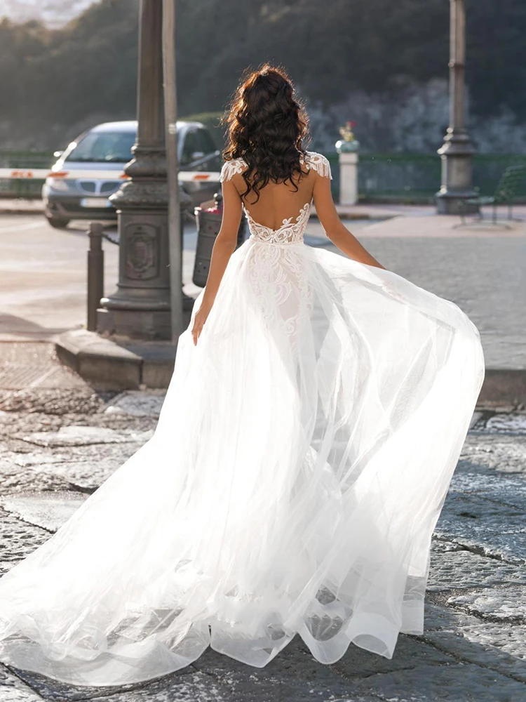 

Hi Shy Bride New simple wedding dress backless sleeveless design chiffon lace bride dresses princess dress plus size tailor-made