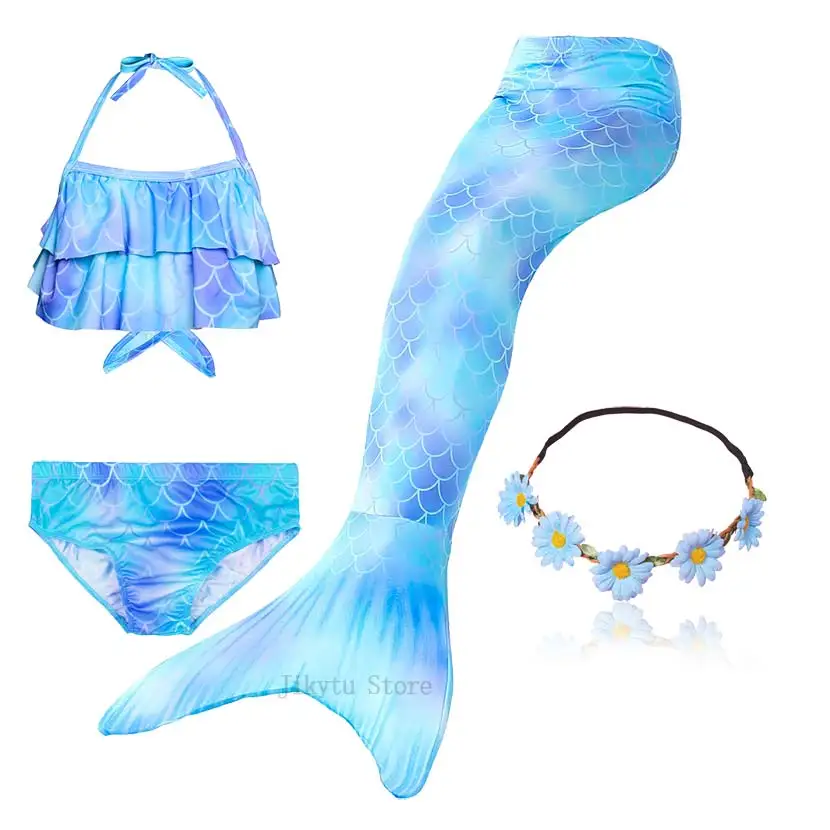 Kids Swimming Mermaid Tail Bikini Set can add with Monofin Flipper Ariel Costumes Cosplay Swimsuit Bathing Suit for Girls