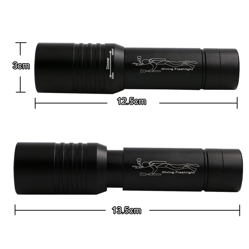 

Diving Flashlight XML-T6 LED Dive Flash Light Lamp Underwater 50M IPX8 Waterproof Diving Torch Lamp Zoomable