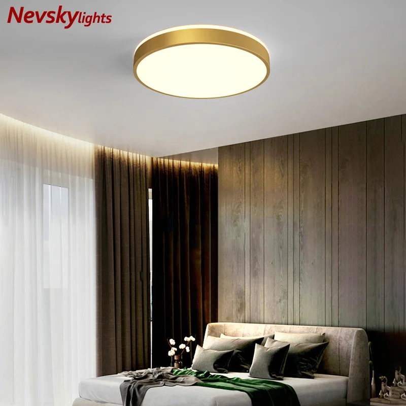 Ультратонкая светодиодная потолочная лампа для гостиной латунная люстра