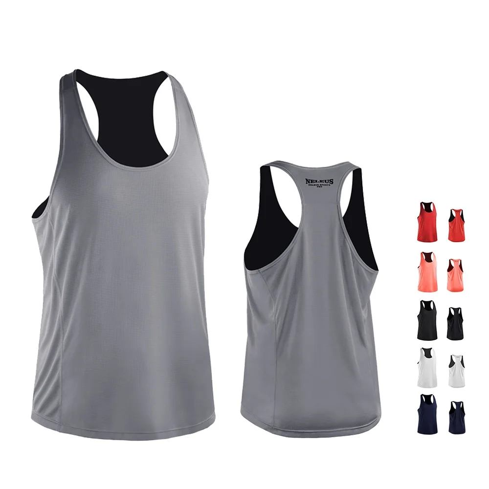 

New Mens Sleeveless Jacket Fitness Gym Clothing Compression Shirt Cropped Running Vest Sports Jerseys Quick-drying T-shirts -40