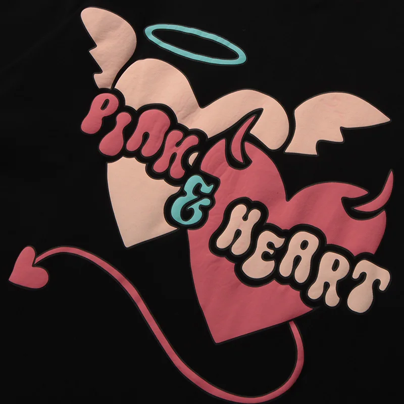 

2021 Men Hip Hop Streetwear T Shirt Devil Angel Heart Letter Print T-Shirt Harajuku Cotton Summer Short Sleeve Tshirt Black