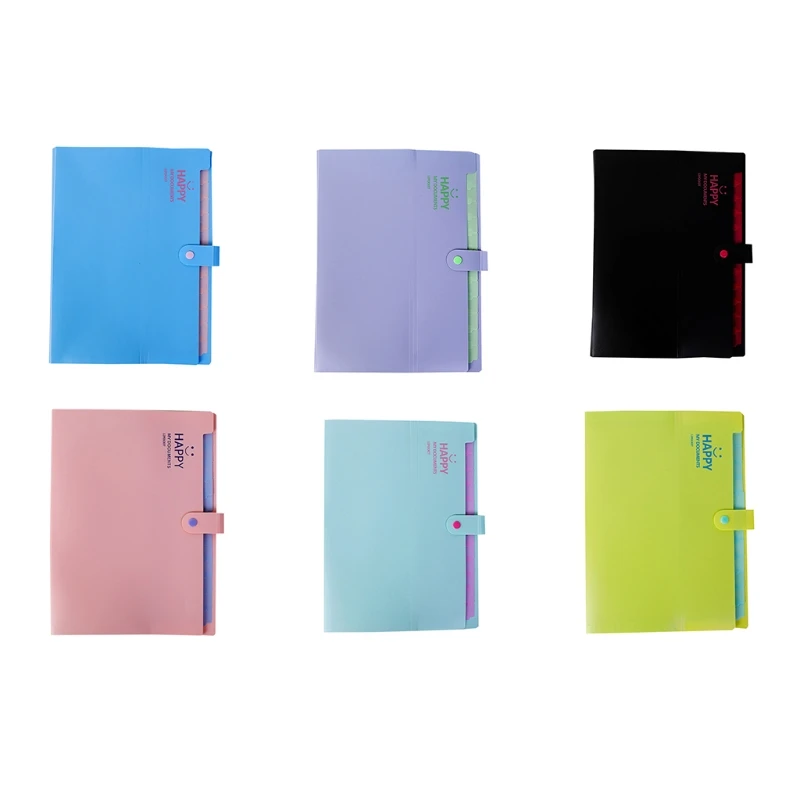 

D57C Portable Accordion Document Organizer Expanding A4 File Folders Snap Closure Assorted Colors Storage Bags for School