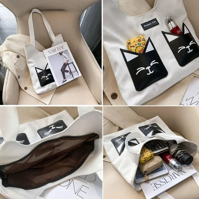 

New Canvas Bag Women's Handbag Fashion Cartoon Shopping Bag Large Capacity Hand Tote Bag