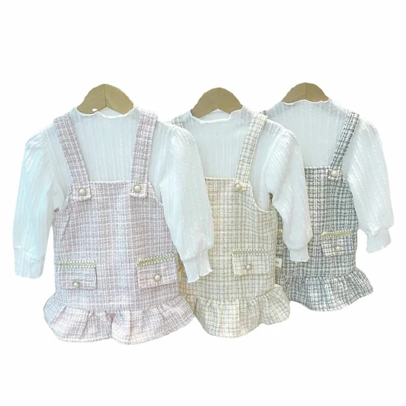 

Spring and Autumn Girls' Suit 2021 Fashion New Thin Pullover Sweater Little Fragrant Strap Skirt 0-4Y