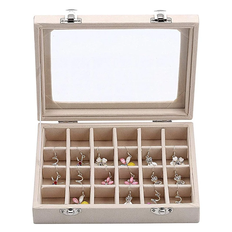 Бархатная стеклянная шкатулка для ювелирных изделий коробка хранения сережек |