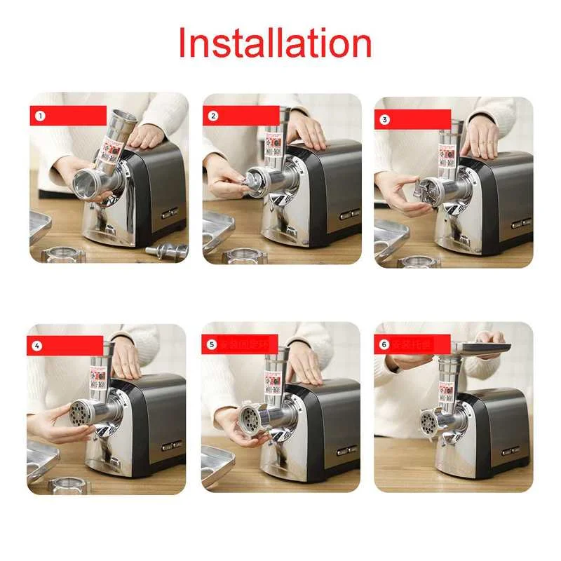 

Electric Stainless Steel Meat Grinder Squeezing Baby Food Supplement Sausage Stuffing Kitchen Set Food Processor Household