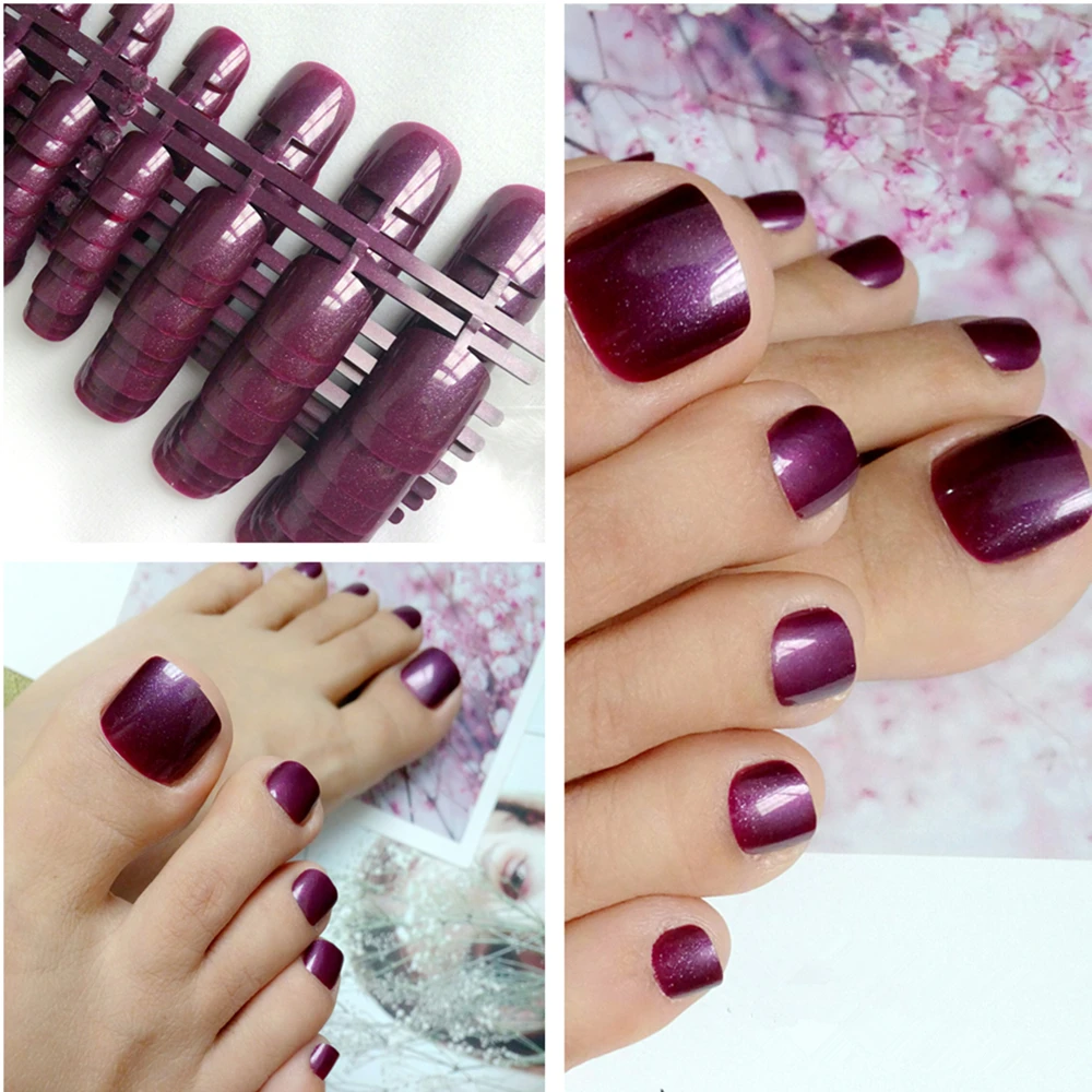 

Wholesale 240 pcs Prue Candy Acrylic Fake Toenail Deed Red Flase Toe Nails Tip DIY Foot Nail Art Salon Products