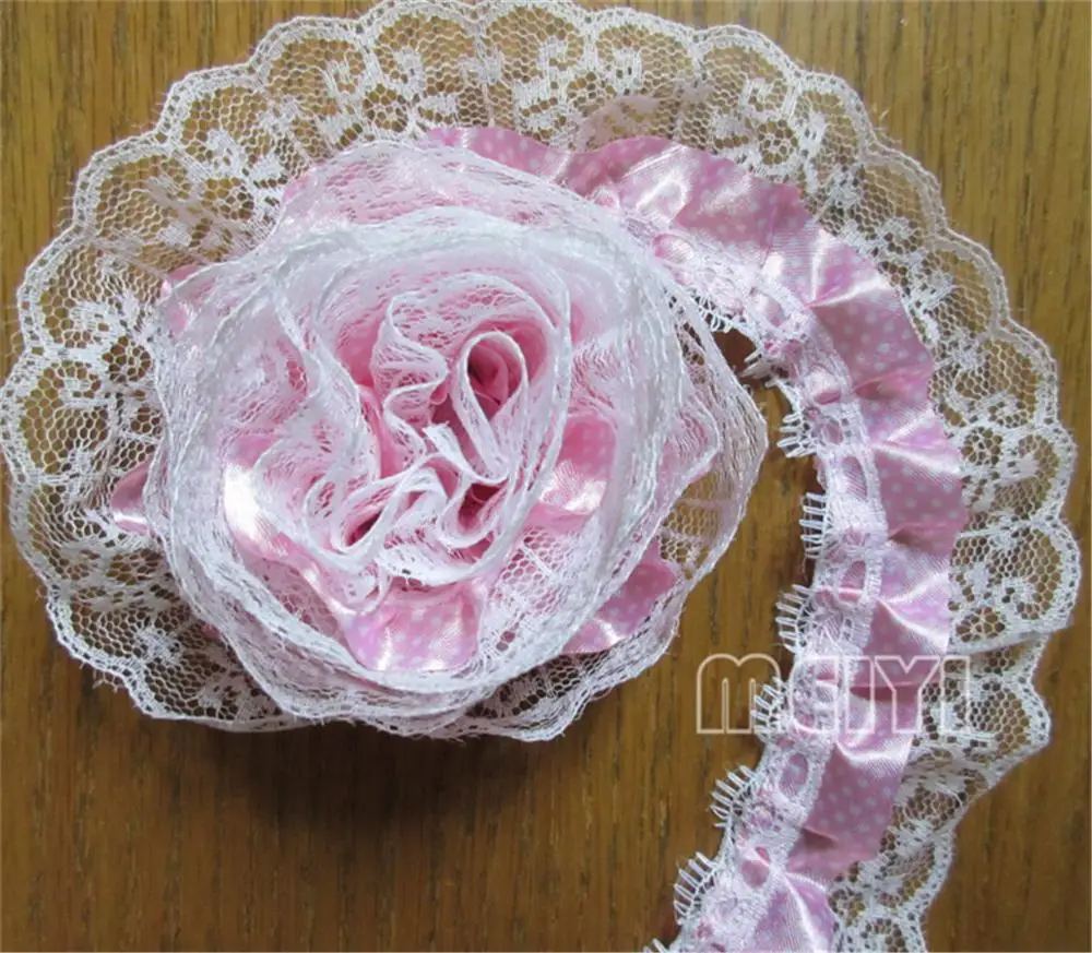 5 ярдов 2 Слои плиссированный корсет из органзы кружевной ткани с отделкой Лента