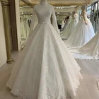 Элегантные мусульманские свадебные платья с высоким воротом и длинными рукавами, бальное платье невесты реальная картинка свадебного, 2021