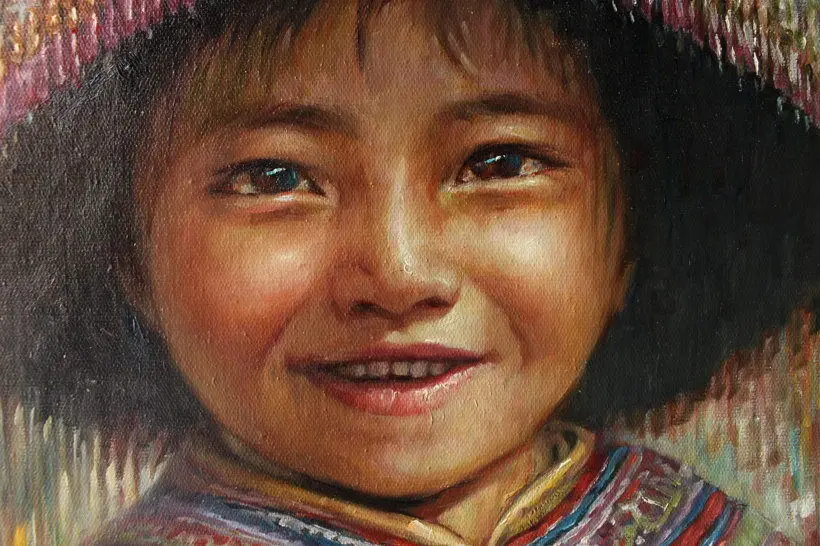 The perfect hand-painted on canvas by the old painter:Lovely Oriental Miao Girls Oil Painting | Дом и сад