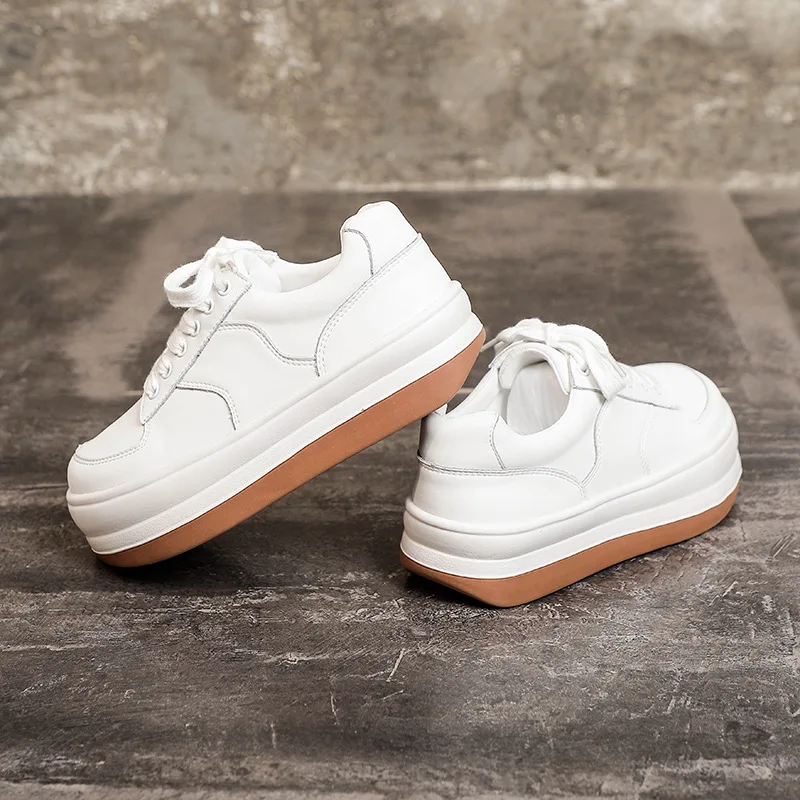 

Hot Sale Big Toe White Shoes Women Genuine Leather Platform Sneakers Thick Bottom 2021 Spring/autumn Female Casual Sneakers