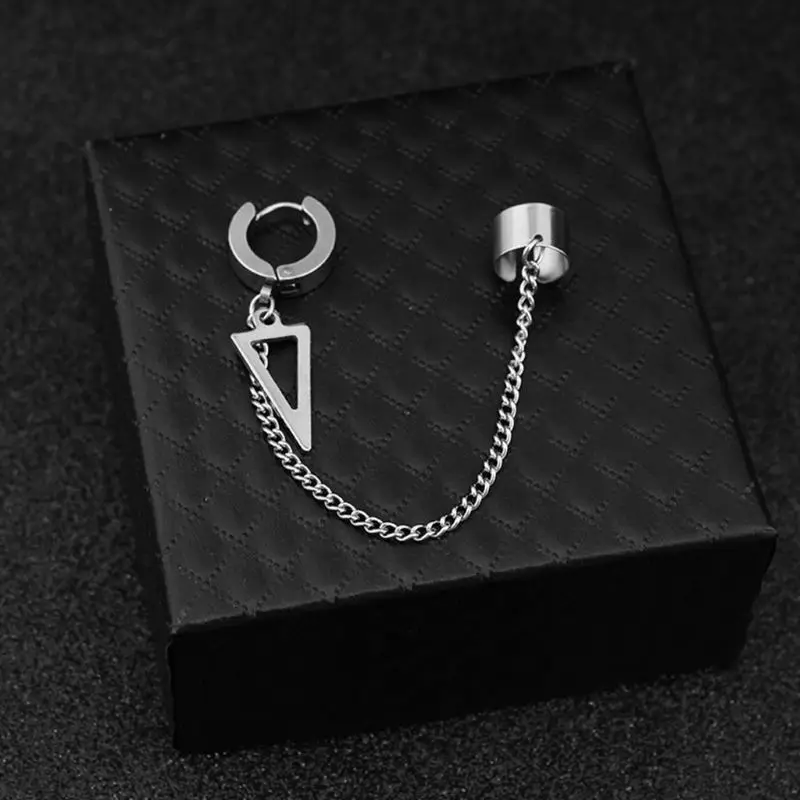 

Ear clips for Men Women Fashion Stainless Steel Ear Chain Key Lock Blade Pendant Men Women Earring