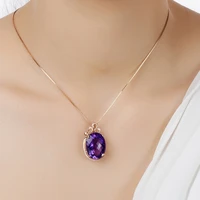 14k rose gold 45 cm necklace jewelry real amethyst pendant bizuteria female amethyst pendant gemstone chalcedony jewelry girls