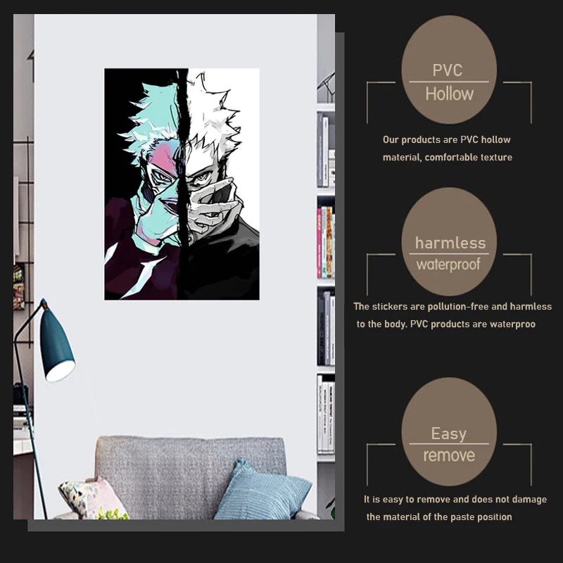 

Japanese Comics Character Vinyl Wall Sticker Jujutsu Kaisen Decal Bedroom Home Decoration Kitchen Bathroom Car Refrigerator