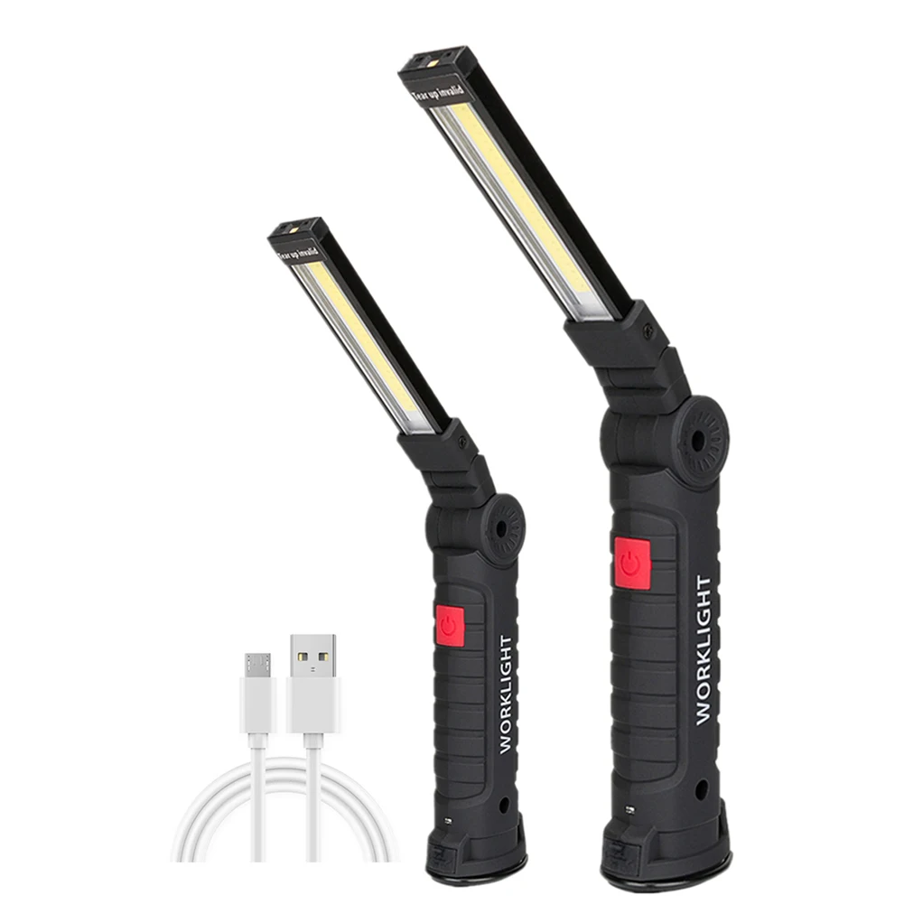 저렴한 5 모드 핸드 헬드 LED COB 충전식 마그네틱 토치 유연한 검사 램프 무선 작업 빛 비상 램프 USB 케이블