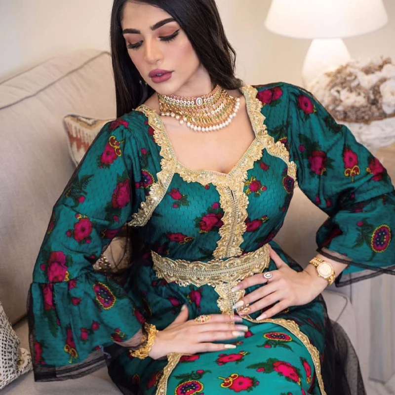 Muslim Gold Embroidery Abaya Dress Middle East Dubai Turkey Morocco Kaftan Party Evening Dress Muslim Turkish Dress Nation