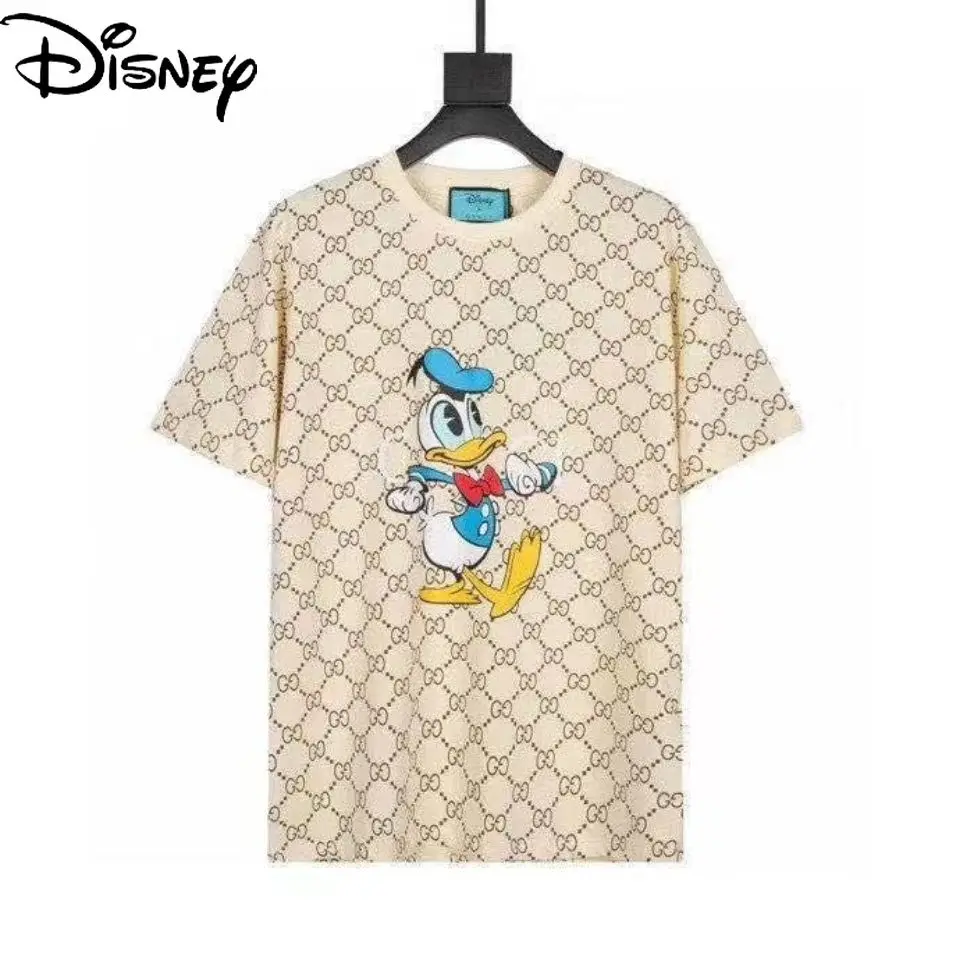 

Disney Fashion Ladies Full Printed Letters Short-sleeved Simple Cute Cartoon Donald Duck Casual Loose Cotton T-shirt