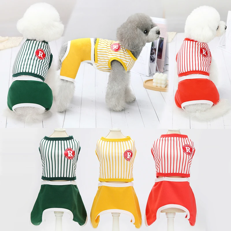 

Four-legged Shirt Summer Clothing Vertical Striped Small Dog Splicing Clothes Teddy Pomeranian Poodle Bichon Small Medium Dogs