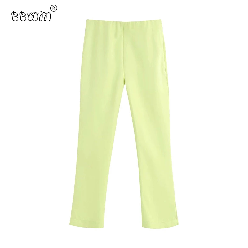 

Pop Women Chic Vogue Office Wear Flare Pants Vintage High Waist Side Zipper Ankle Casual Trousers Pantalones