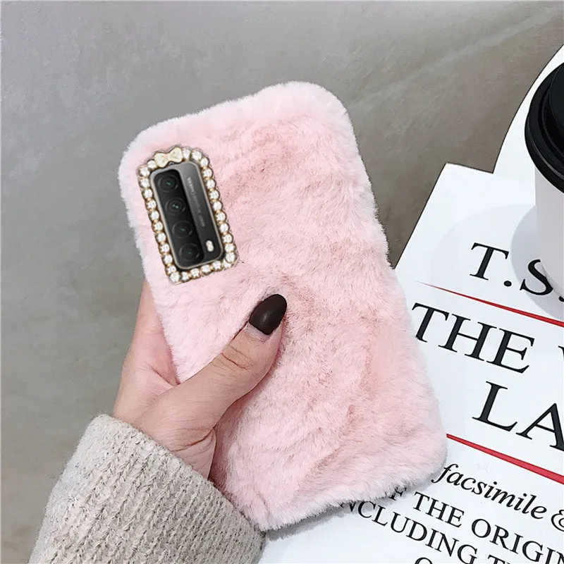 Чехол для Huawei Y7a Пушистый Плюшевый чехол с кроликом милые чехлы телефонов Y7A