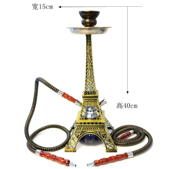 

New Hookah Metal Paris Tower Shisha Pipe Glass Base Hookah Set with Double Hoses Ceramic Bowl Charcoal Tongs Chicha Narguile