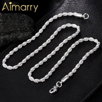 aimarry 925 sterling silver 4mm round twisted rope necklace for women men wedding birthday gifts charm fashion jewelry