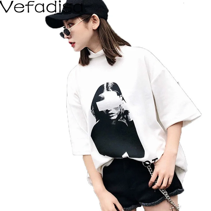 Женская футболка с принтом Vefadisa свободная коротким рукавом и высоким воротом в
