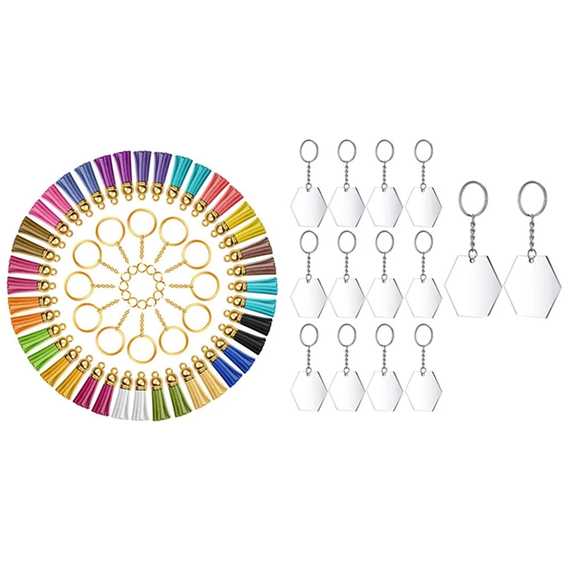 

Прозрачный акриловый диск и цепочка для ключей, 1 Набор шестигранных вращающихся крючков с кольцами для ключей и бахромой для брелоков