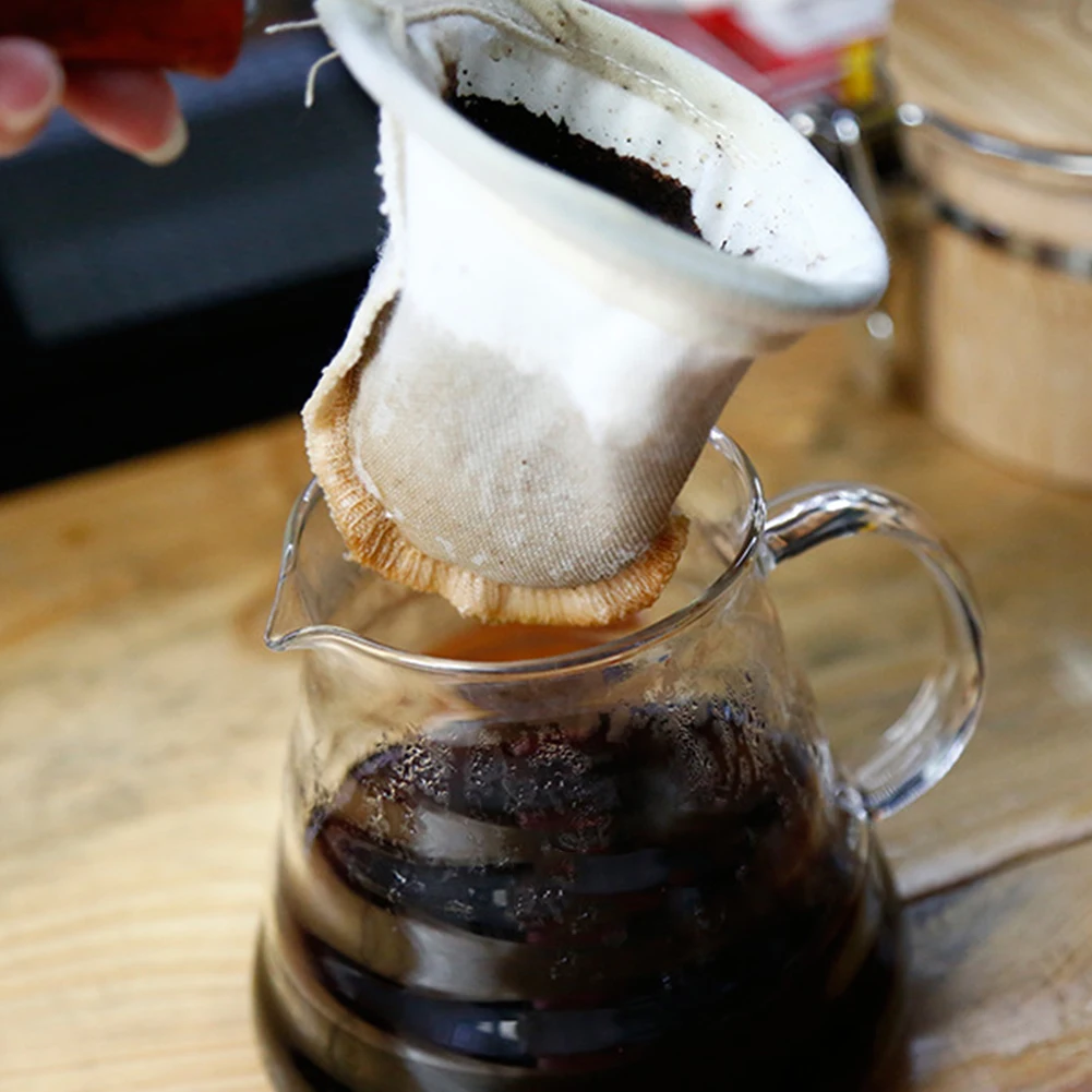 

Coffee Tools Reusable Coffee Filters Bag Coffee Cup Filter Hand-washed Coffee Filter Strainer With Flannel With Wooden Handle