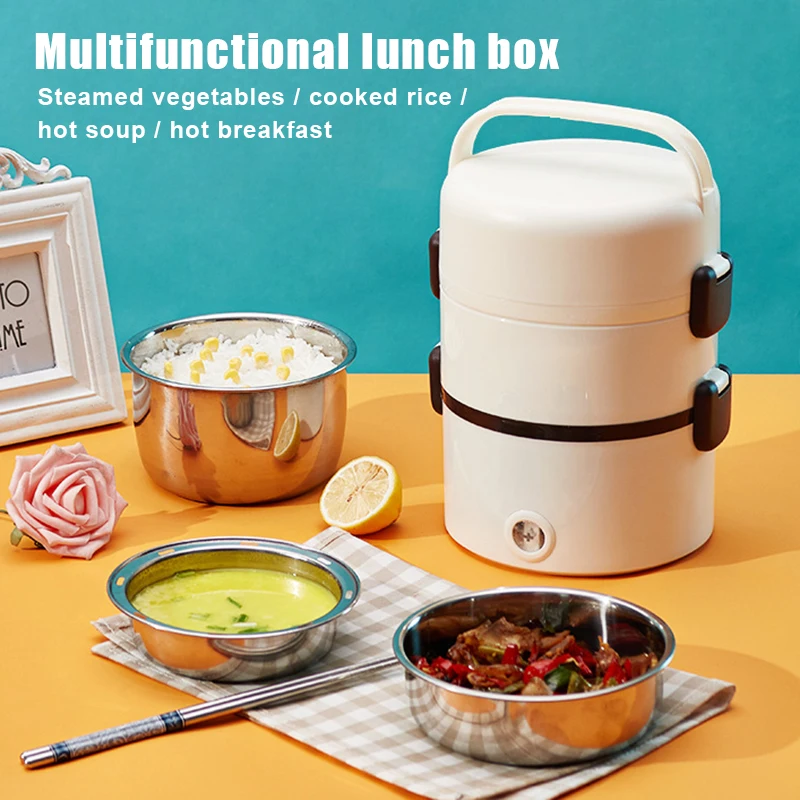 

Portable Heated Bento Box 2/3 Layer Pluggable Steamed Rice Keep Warm Net Electric Lunch Box H88F