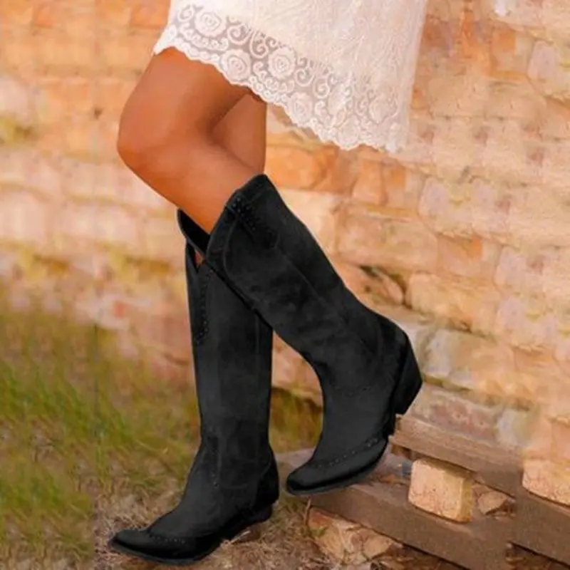 Женские сапоги до колена с круглым носком Винтажные гладиаторы из искусственной