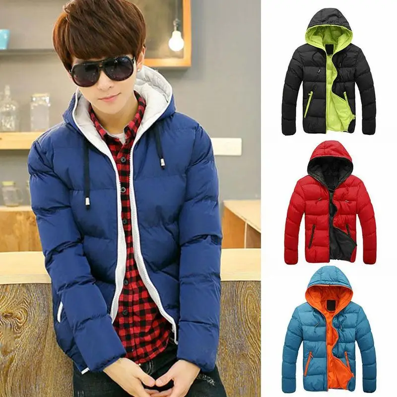 

Winter Hot Sale Jacket Cotton Zipper Warm Men'S Hooded Color Slim Men'S Fashion Boy Coat Candy Jacket Coat Thick Zipper K8S2