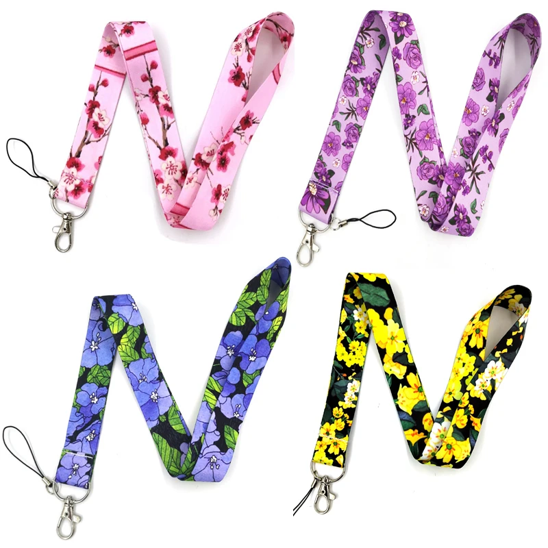 

Blue Flowers Purple Rose Sunflower Printer Lanyard For Key Chains Neck Strap ID Badge Holder Mobile Phone Rope Keyring