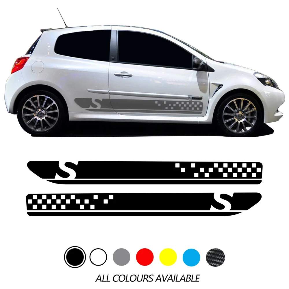 

Side Stripe Skirt Door Long Sticker Racing Car Sport Graphic Decals For Renault Clio 3 Sticker RS ​​MK3 Accessories 2PCS