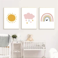 pink cloud canvas poster sun rainbow wall art print child painting nursery prints nordic wall pictures baby kids room decoration