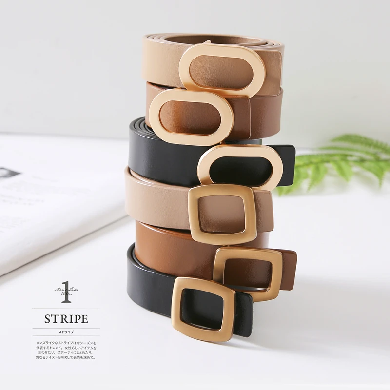 Shuchan Fashion Ins Style Simple Button Cowhide Belt for Women Geometric Adult Metal Belts for Women Designer Belts Moq7zz038