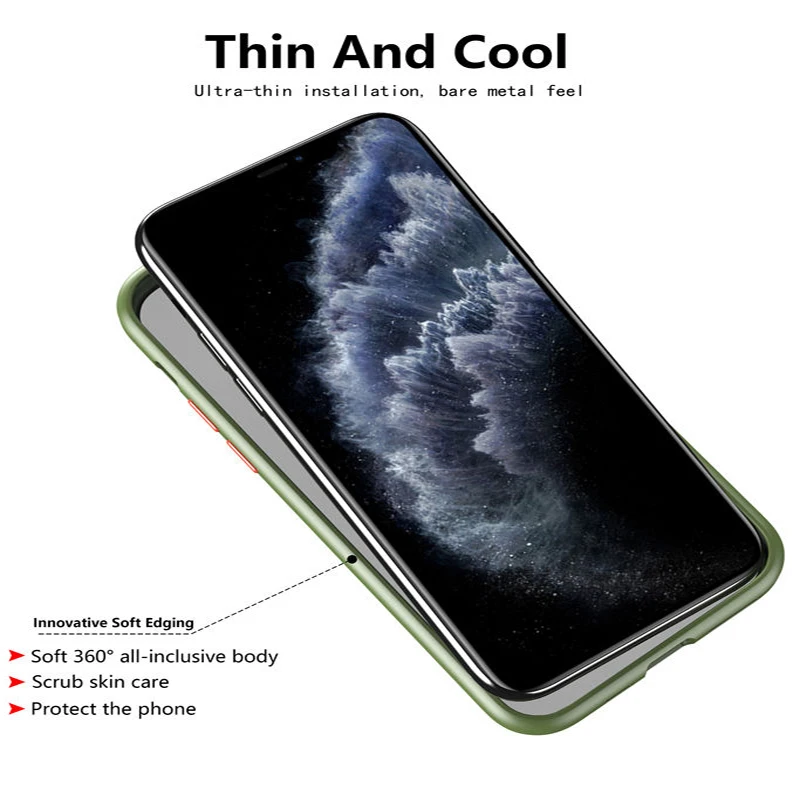 Для iPhone 11 Pro Max 6 6s 7 8 Plus X Xs Max чехол для телефона силиконовый край и твердая задняя крышка прозрачный противоударный скраб корпус