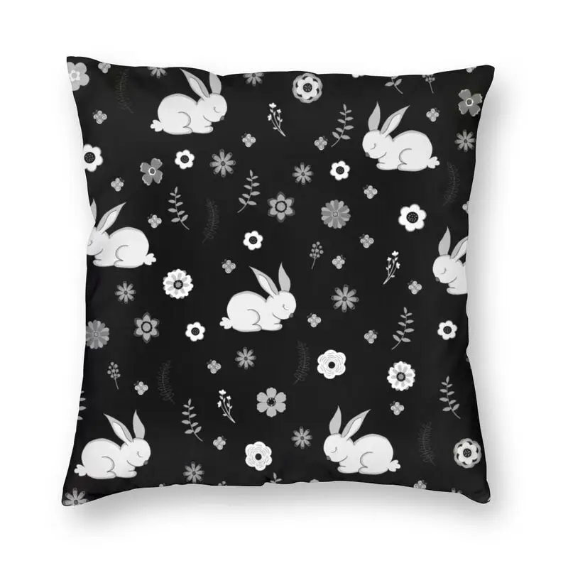 

Easter Rabbit With Flowers Cushion Cover 40x40cm Home Decorative Print Bunny Throw Pillow Case for Living Room Two Side