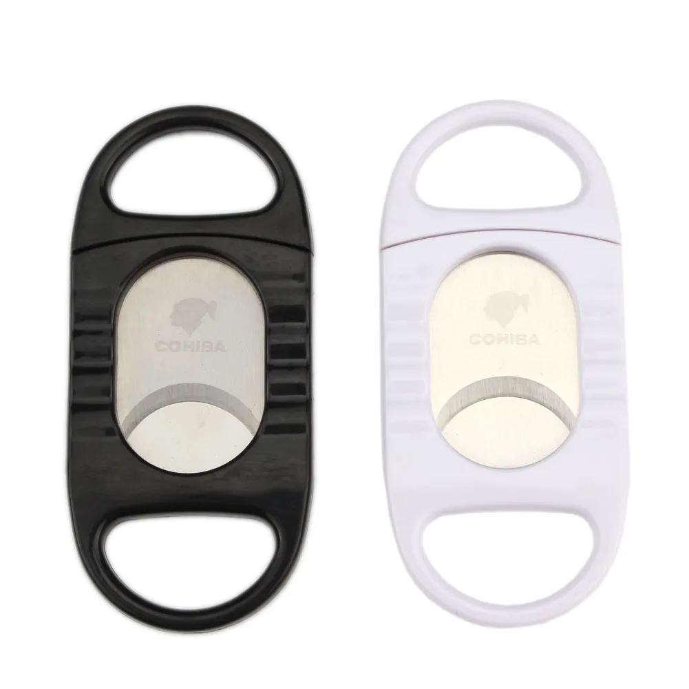 

COHIBA White Cigar Cutter Stainless Steel Blades Cigar Scissors Plastic Cigar Guillotine Portable Cigar Accessory