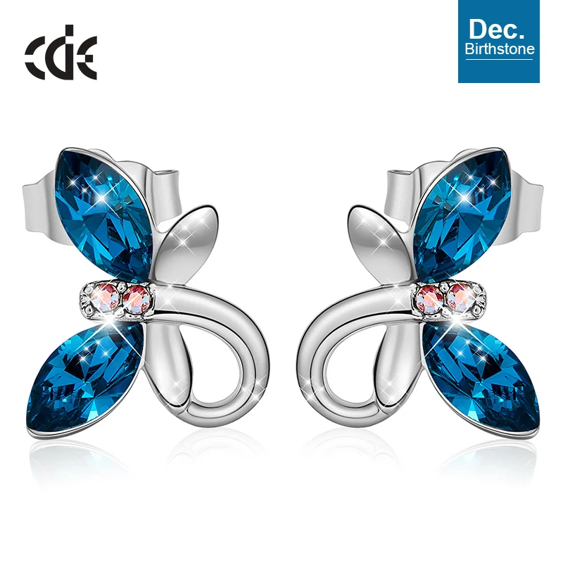 Dec CDE женские золотые ювелирные серьги, украшенные кристаллами Swarovski, милые серьги-бабочки из розового золота 18 К, модное ювелирное изделие - Цвет камня: Dec