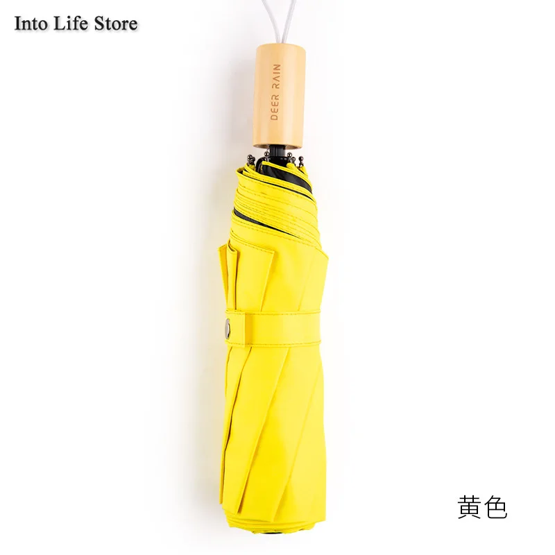 

Yellow Sun Umbrella Rain Women UV Cute Parasols Ladies Folding Umbrella Beach Luxury Wooden Handle Umbrellas Gift Ideas UPF50+
