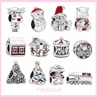 pamela 925 sterling silver christmas house charms christmas day beads diy for original pandora bracelet holiday jewelry gift