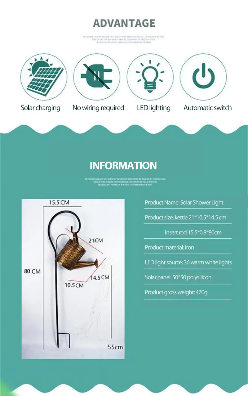 

Outdoor Solar Watering Can Ornament Lamp Garden Art Light Decoration Hollow-out Iron Shower LED Lights String Garden Decorations